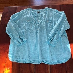 Talbots Turquoise Linen Blouse